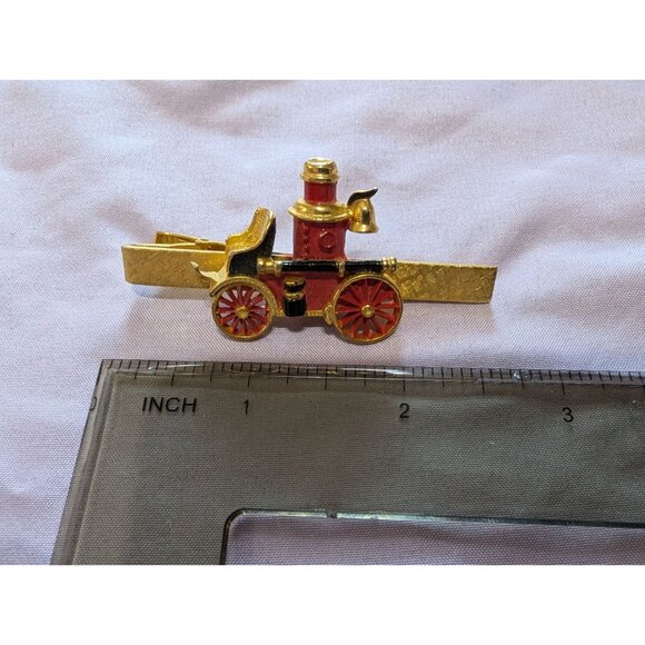 Vintage Gold Tone & Red Fire Engine Tie Clip - Picture 3 of 3